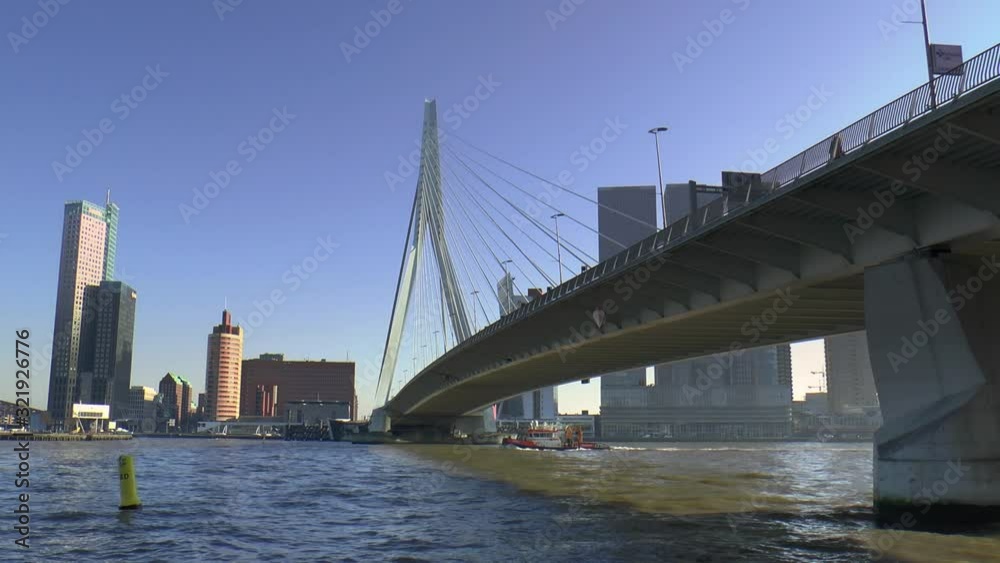 The Erasmus Bridge in Rotterdam seen from below. The Erasmus Bridge in Rotterdam seen from below.