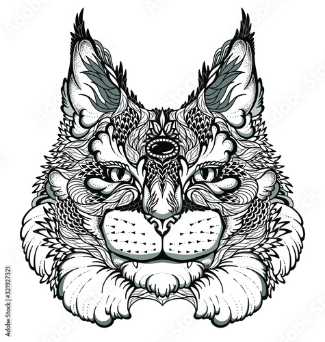 Cat / lynx head tattoo. psychedelic / zentangle style vector illustration