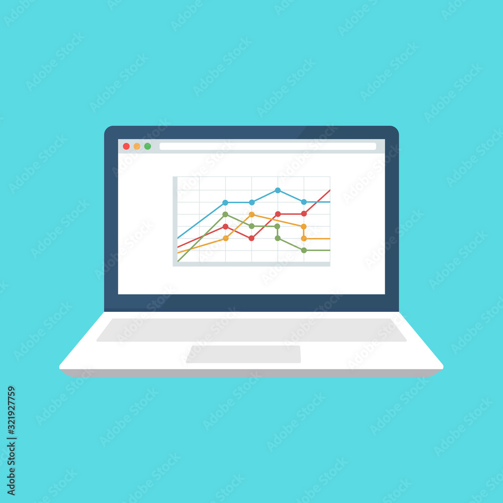 Laptop with infographics chart on the screen Laptop with infographics chart on the screen