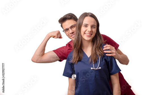 beautiful young doctors isolated over white