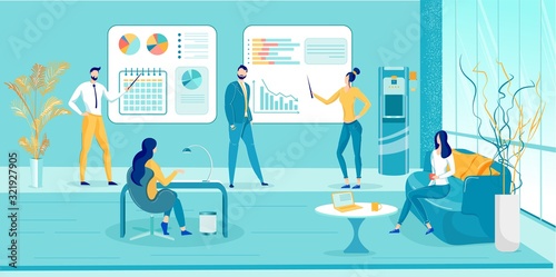 Team Showing Statistics on Presentation Screen.