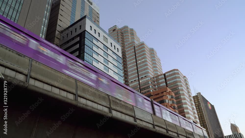 Electric train in monorail system, raised above the ground in Bangkok Electric train in monorail system, raised above the ground in Bangkok