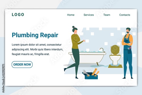 Plumbing Repair Banner. Plumber Visiting Customer