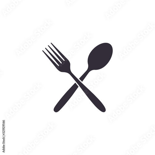 Crossed fork and spoon icon, Vector isolated flat design illustration