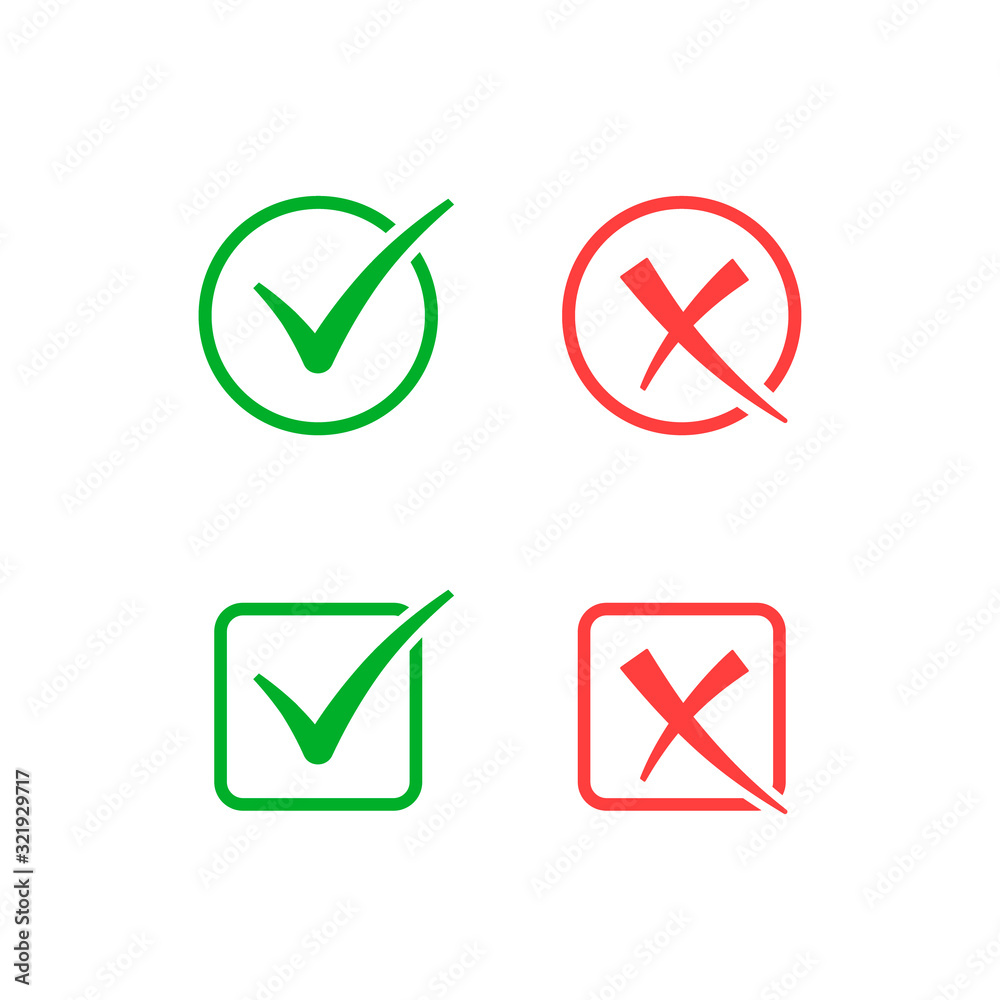 Check mark and cross icon, approved and rejected sign. Vector isolated flat design illustration Check mark and cross icon, approved and rejected sign. Vector isolated flat design illustration