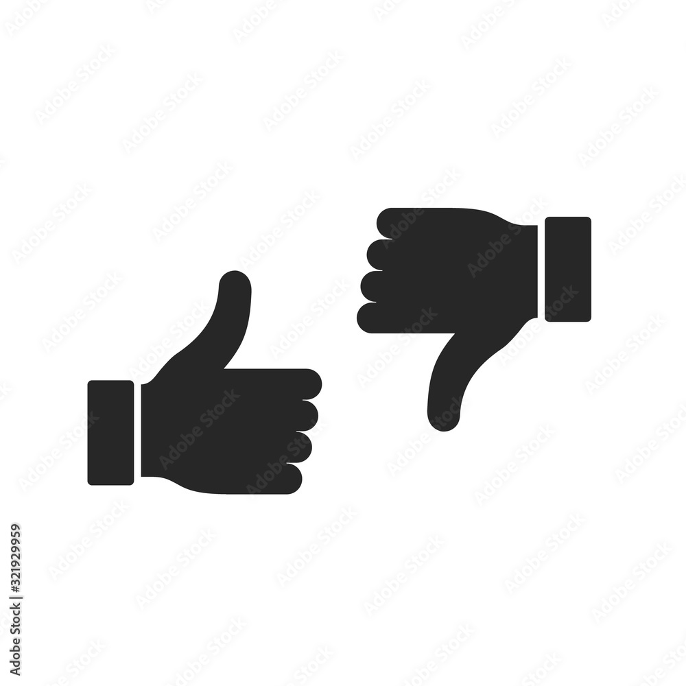 Thumbs up and down icon, Vector like and dislike symbol isolated on white Thumbs up and down icon, Vector like and dislike symbol isolated on white