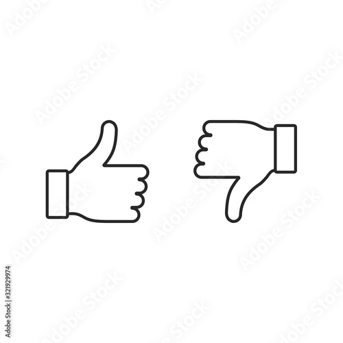 Thumbs up and down line icon, Vector like and dislike sign isolated on white