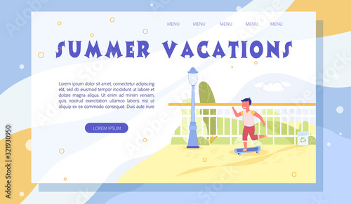 Flat Landing Page Layout with Young Skateboarder