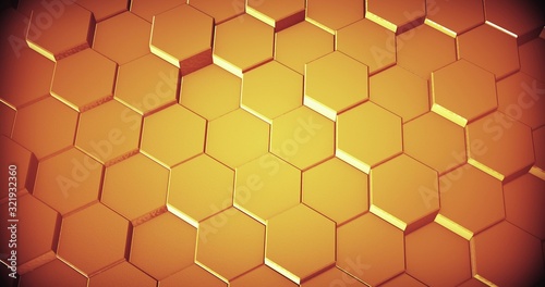 Abstract geometric honey gold hexagone background. 3D rendering. 3D illustration