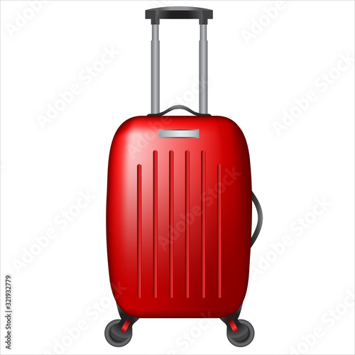 Red suitcase wheeled luggage vector illustration icon
