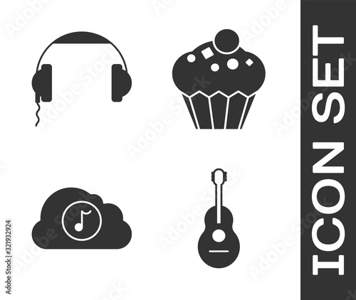 Set Guitar , Headphones , Music streaming service  and Muffin  icon. Vector