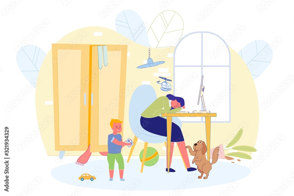 Working Mother can not Fully Work at Home Banner. Working Mother can not Fully Work at Home Banner.