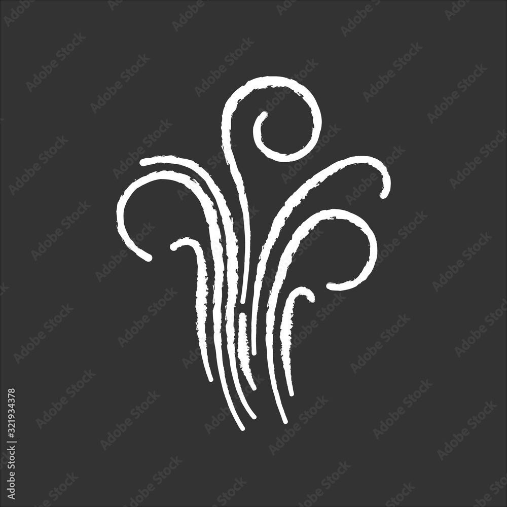 Air swirl chalk white icon on black background. Cold fresh wind gust. Whirlwind. Good smell, evaporation. Smoke puff, breeze. Cool windy stream, fume. Isolated vector chalkboard illustration Air swirl chalk white icon on black background. Cold fresh wind gust. Whirlwind. Good smell, evaporation. Smoke puff, breeze. Cool windy stream, fume. Isolated vector chalkboard illustration