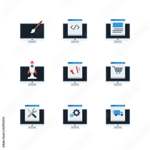 Computer Programming Icons Set Programmer Developer Stock Colored Flat Icon Set Vector