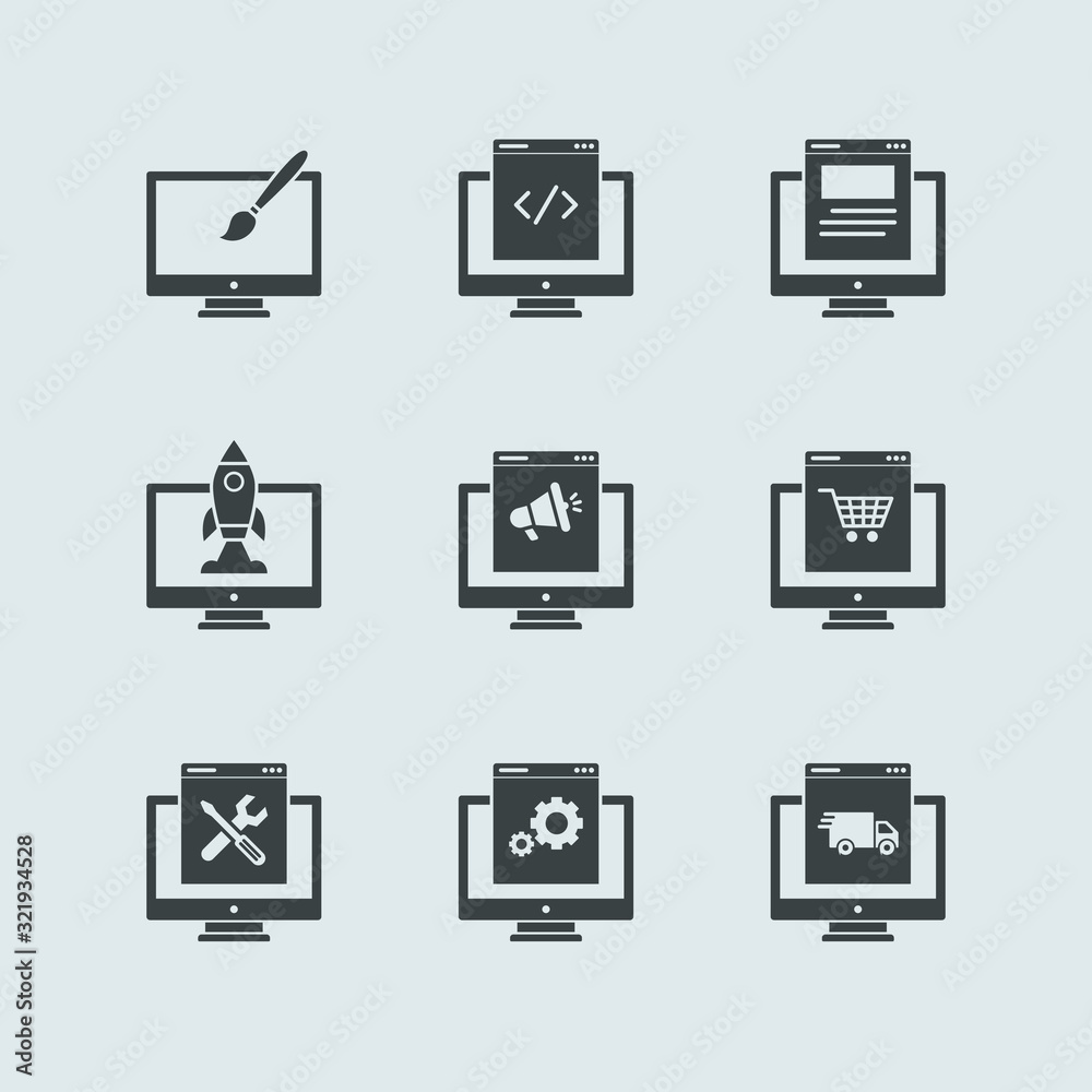 Computer Programming Icons Set Programmer Developer Stock Filled Icon Set Vector