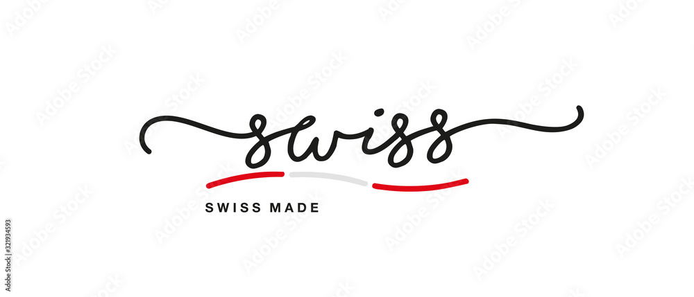 Swiss made handwritten calligraphic lettering logo sticker flag ribbon banner