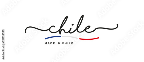Made in Chile handwritten calligraphic lettering logo sticker flag ribbon banner
