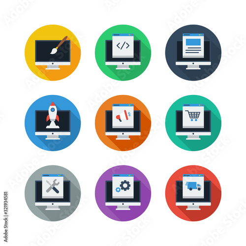 Computer Programming Icons Set Programmer Developer Stock Circle Flat Icon Set Vector