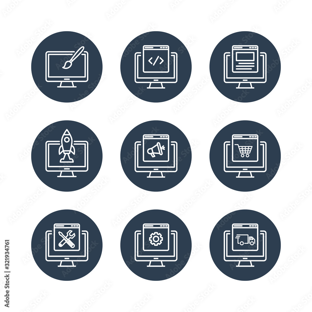 Computer Programming Icons Set Programmer Developer Stock Circle Line Icon Set Vector