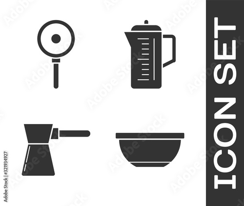 Set Bowl , Frying pan , Coffee turk  and Teapot  icon. Vector