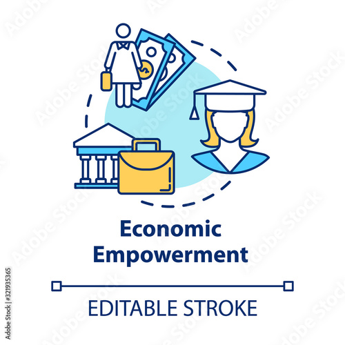 Economic empowerment concept icon. Career opportunities. Sustainable development. Womens rights idea thin line illustration. Vector isolated outline RGB color drawing. Editable stroke