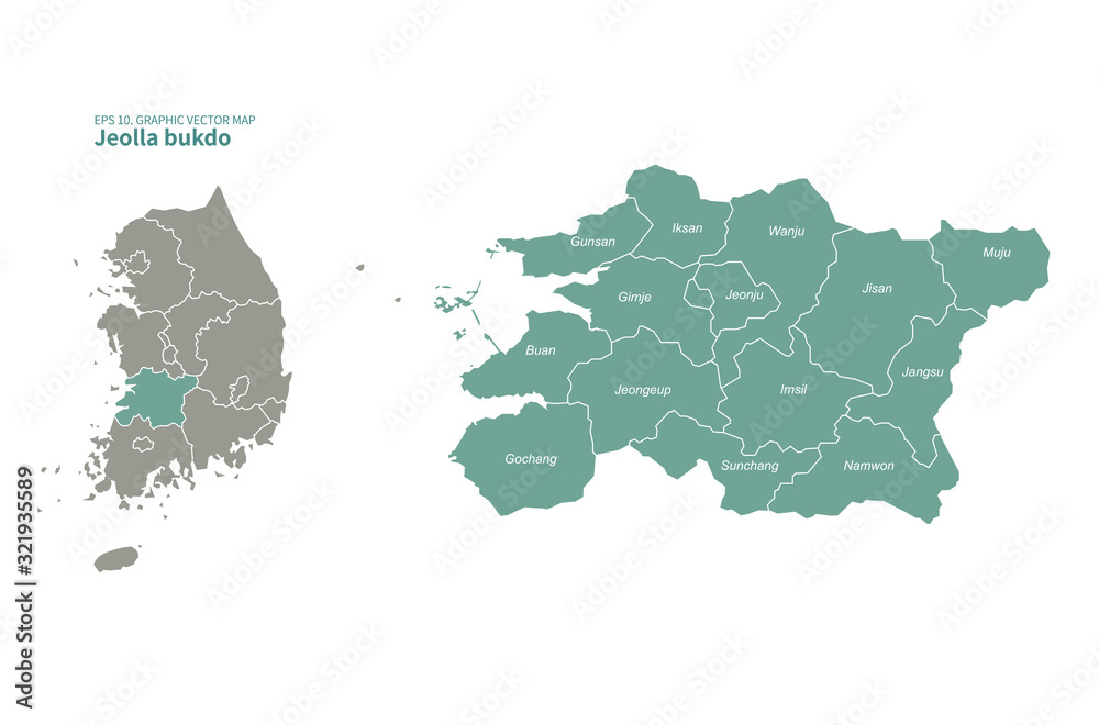 Fototapeta premium graphic vector of jeolla-do map. jeolla namdo and jeolla bukdo map. south korea map.