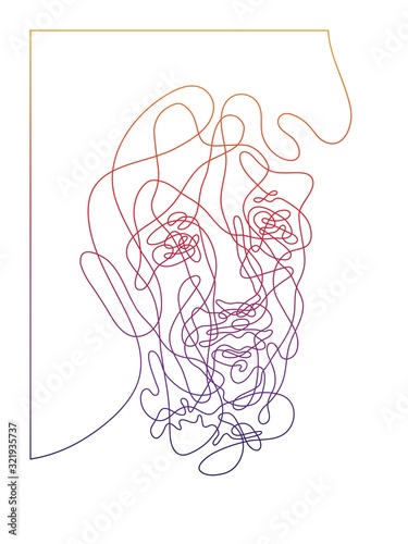 One line portrait, male face, curve line create a head, continuous stripe 8