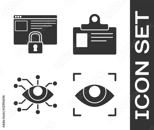 Set Eye scan , Secure your site with HTTPS, SSL, Eye scan and Identification badge icon. Vector