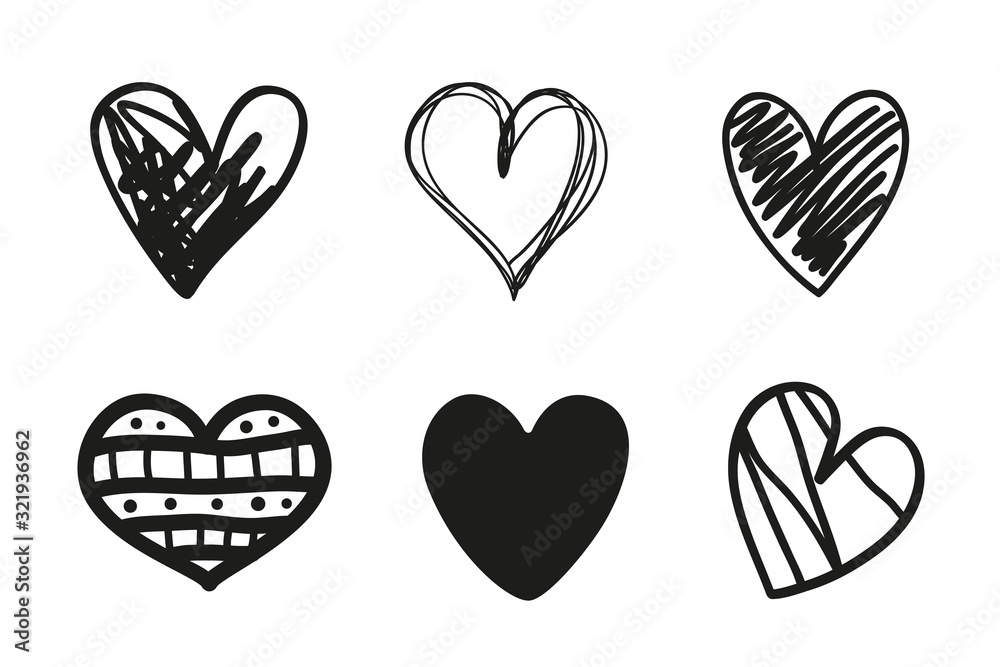 Abstract black heart. Love symbol. Hand drawn sketchy hearts. Black and white illustration Abstract black heart. Love symbol. Hand drawn sketchy hearts. Black and white illustration