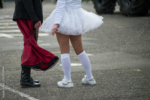  Closeup of legs of girls with sexy costume before the carnival