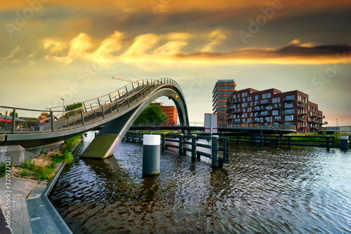 Fototapeta Naklejka Na Ścianę i Meble -  The famous Melkwegbrug bridge in the city Purmerend