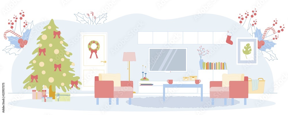 Living Room Decorated for Christmas and New Year