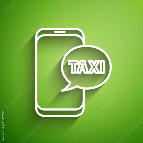 White line Taxi call telephone service icon isolated on green background. Taxi for smartphone. Vector Illustration