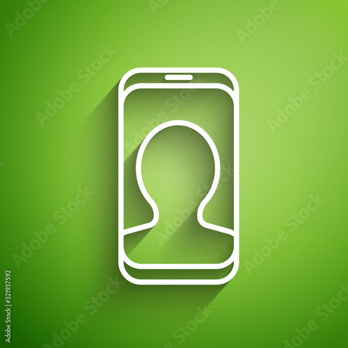White line Taxi call telephone service icon isolated on green background. Taxi for smartphone. Vector Illustration