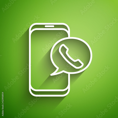 White line Taxi call telephone service icon isolated on green background. Taxi for smartphone. Vector Illustration