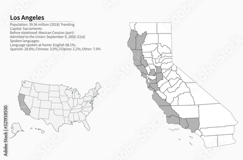 la, california map vector. vector line of america map. united states map. usa. us map. los angeles.