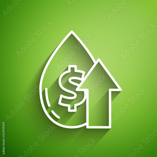 White line Oil price increase icon isolated on green background. Oil industry crisis concept. Vector Illustration