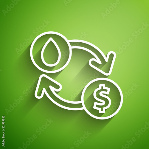 White line Oil exchange, water transfer, convert icon isolated on green background. Vector Illustration