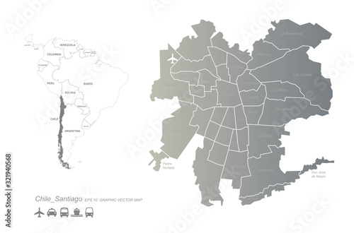 graphic vector of chile map. latin america countries map. south america. santiago map.
