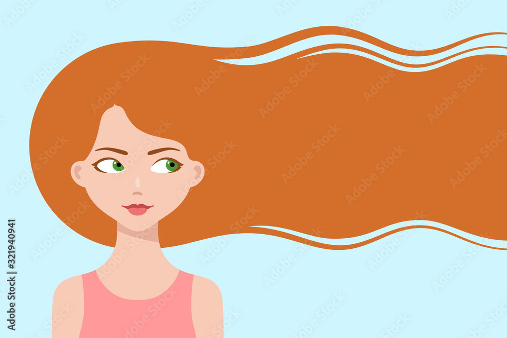 Happy cartoon girl with long ginger hair Happy cartoon girl with long ginger hair