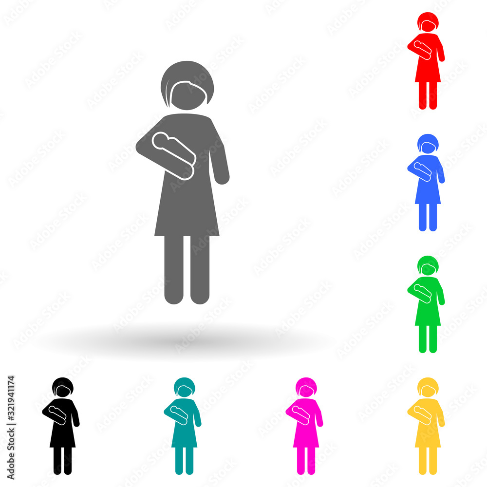 mother with a baby in her arms multi color style icon. Simple glyph, flat vector of family icons for ui and ux, website or mobile application mother with a baby in her arms multi color style icon. Simple glyph, flat vector of family icons for ui and ux, website or mobile application