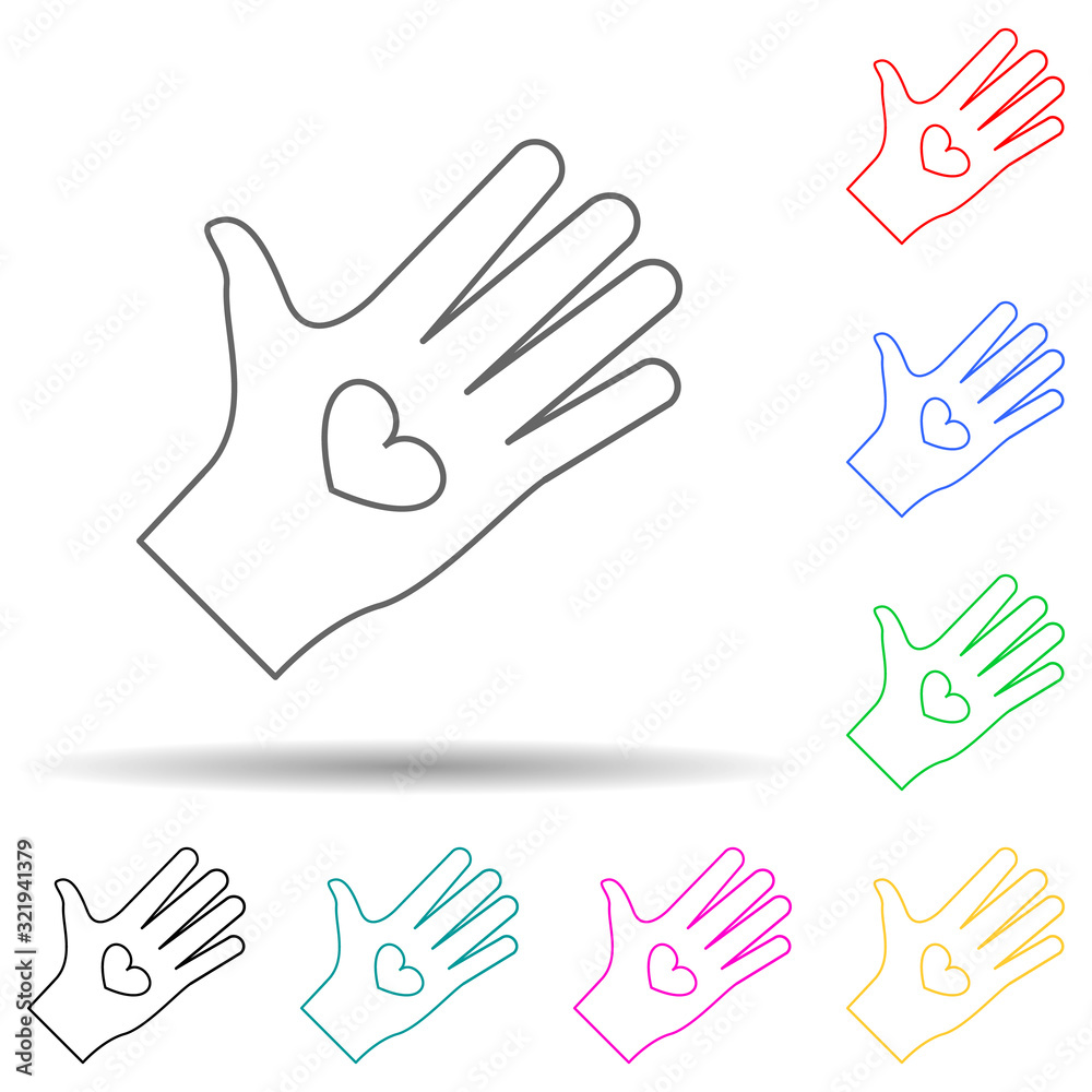 Fototapeta premium heart in hands multi color style icon. Simple thin line, outline vector of valentine icons for ui and ux, website or mobile application