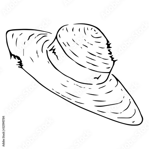 Straw hat icon. Vector illustration of an old hat for the garden.Hand drawn  ragged straw hat for the garden.