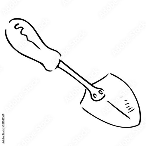 Hoe icon. Vector illustration of a garden hoe. Hand drawn garden hoe.