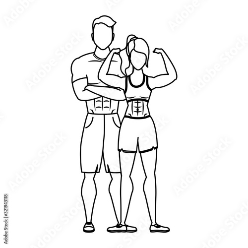 young athletes couple characters healthy lifestyle