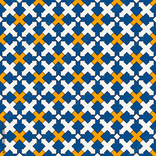 Ancient seamless pattern. Oriental tracery window ornament. Arabesque mosaic surface print. Repeated crosses motif