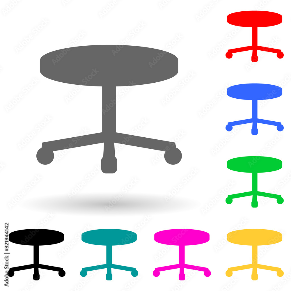 chair on wheels multi color style icon. Simple glyph, flat vector of furniture icons for ui and ux, website or mobile application chair on wheels multi color style icon. Simple glyph, flat vector of furniture icons for ui and ux, website or mobile application