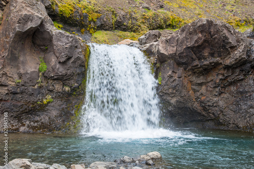Small waterfall in Grjota river in Hornafjordur in Iceland