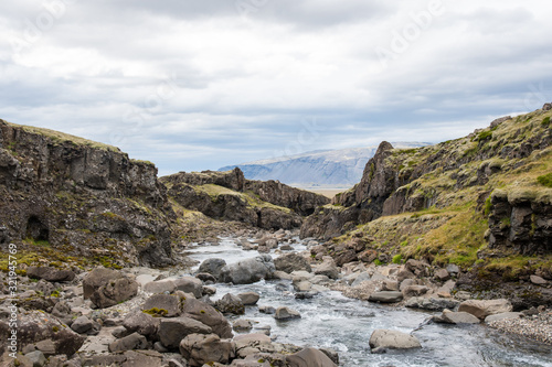 Small waterfall in Grjota river in Hornafjordur in Iceland
