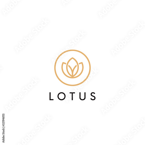 Linear lotus logo vector design. Flower circle icon. Yoga logotype.